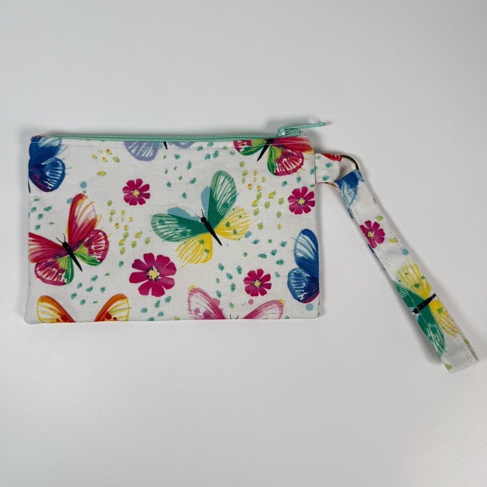 Handmade Wristlet Zipper‎ Pouch Purse Clutch Lightweight Strap New Butterfly